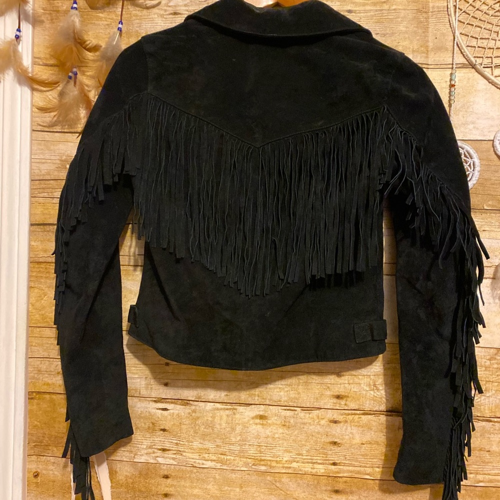 Forever 21 Black Suede Fringe Moto Jacket